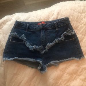 Ruffle jean shorts